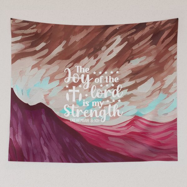 Item preview, Bible verses about strength - Nehemiah 8:10 with Colorful Crimson Ochre Preppy Mountain Art designed and sold by SpartanDStore.