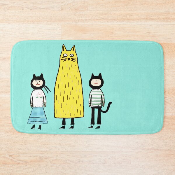 Item preview, two whimsically-dressed characters flanking a large yellow cat designed and sold by DinoPals.