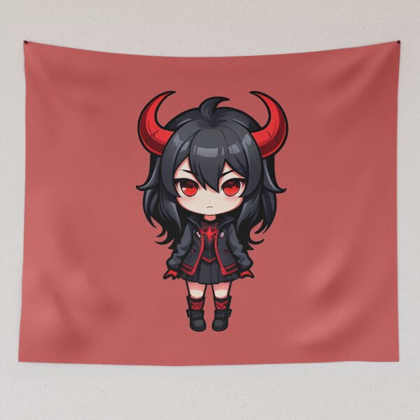 Item preview, Alt Girl Aesthetic - Black Hair Chibi Demon Girl designed and sold by MadnessEnvelope.