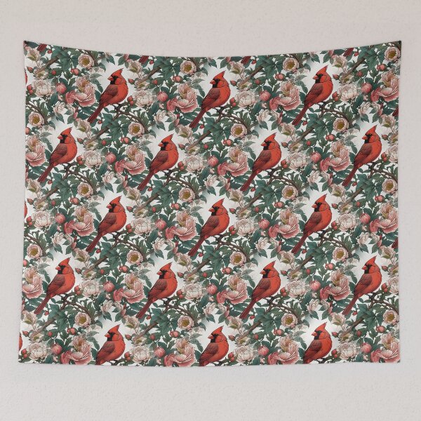 Item preview, Red Cardinal Bird and Peony Flower Pattern designed and sold by taiche.
