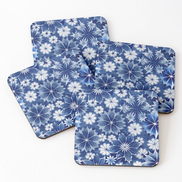 Item preview, Indigo blue Japanese Shibori Pattern floral designed and sold by patterncrow.