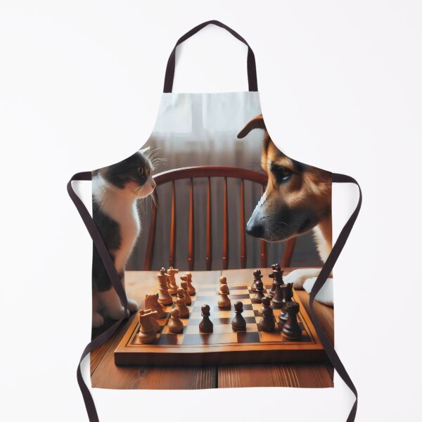 Item preview, A dog and a cat are playing chess. designed and sold by MyHappyArtShop.