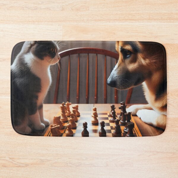 Item preview, A dog and a cat are playing chess. designed and sold by MyHappyArtShop.