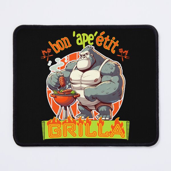 Item preview, Bon 'Ape'etit Grilla Barbecuing Gorilla Funny Cartoon BBQ designed and sold by André Botes.
