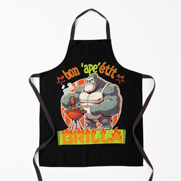 Item preview, Bon 'Ape'etit Grilla Barbecuing Gorilla Funny Cartoon BBQ designed and sold by André Botes.
