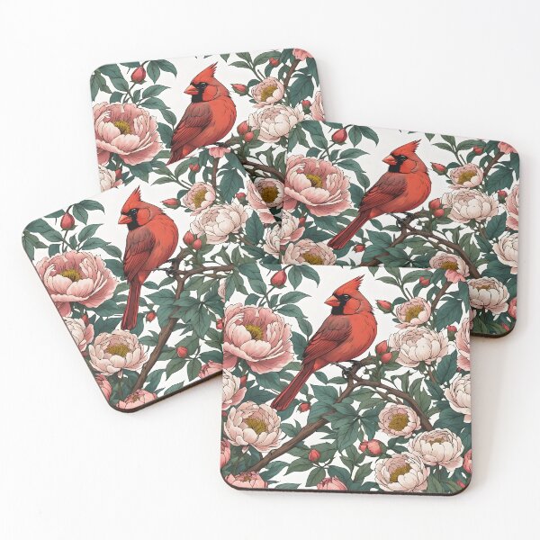 Item preview, Red Cardinal Bird and Peony Flowers designed and sold by taiche.