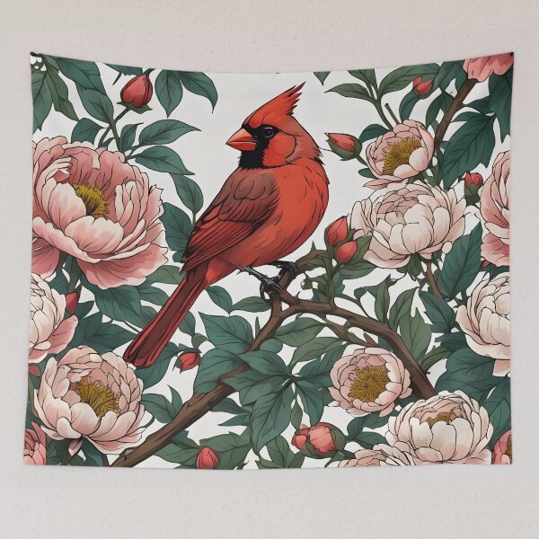 Item preview, Red Cardinal Bird and Peony Flowers designed and sold by taiche.