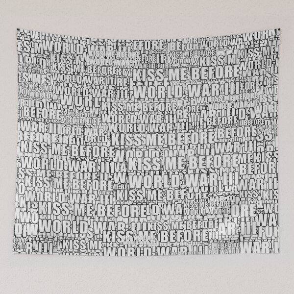 Item preview, Kiss me before world war 3 typographic motif pattern designed and sold by DFLC Prints.