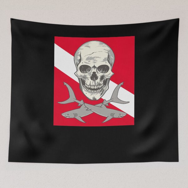 Item preview, Skull and Sharks on Diving Flag designed and sold by Yogimeister.