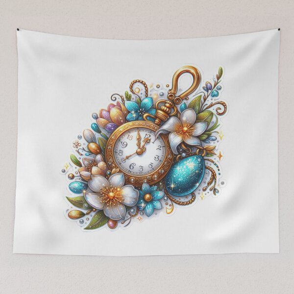 Item preview, clock and flowers Easter cute sticker designed and sold by Expressions-Sel.