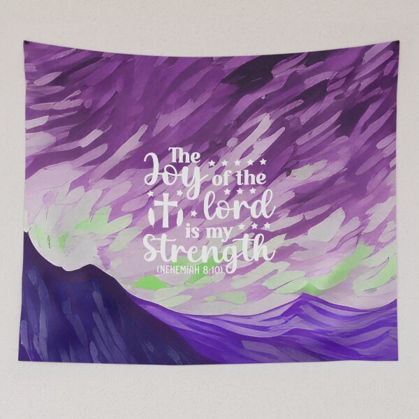 Item preview, Bible verses about strength - Nehemiah 8:10 - Preppy Violet Mountains Art designed and sold by SpartanDStore.