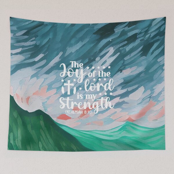 Item preview, Bible verses about strength - Nehemiah 8:10 - Preppy Turquoise Mountains Art designed and sold by SpartanDStore.