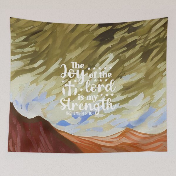 Item preview, Bible verses about strength - Nehemiah 8:10 - Preppy Ochre Mountains Art designed and sold by SpartanDStore.