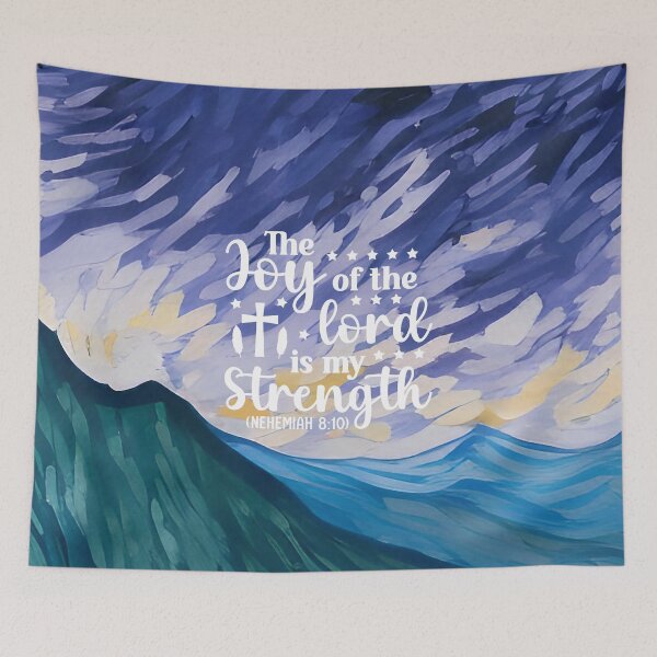 Item preview, Bible verses about strength - Nehemiah 8:10 - Preppy Blue Mountains Art designed and sold by SpartanDStore.