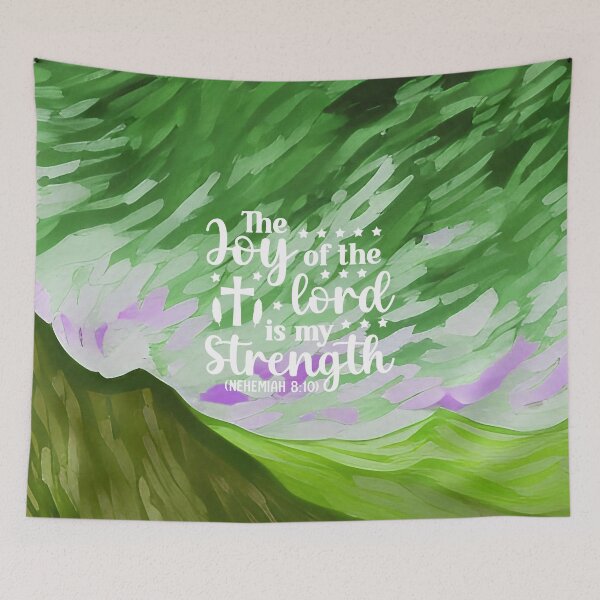 Item preview, Bible verses about strength - Nehemiah 8:10 - Preppy Green Mountains Art designed and sold by SpartanDStore.