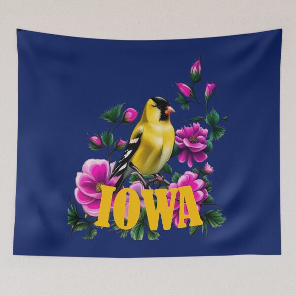 Item preview, Goldfinch Surrounded By Pink Wild Roses Iowa designed and sold by taiche.