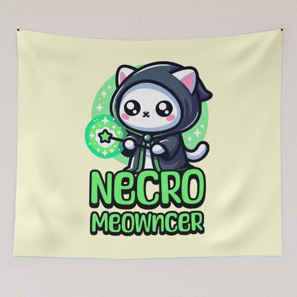 Item preview, Necro Meowncer! Cute Cat Necromance Pun designed and sold by PMCreative.