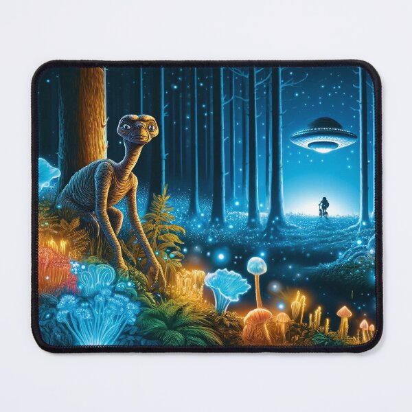 Item preview, Enchanted Bioluminescent Forest with Alien Visitor designed and sold by FantasyVillaArt.