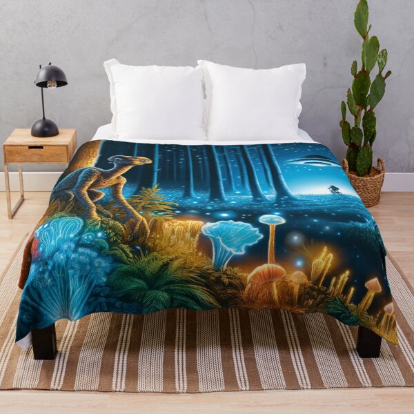 Item preview, Enchanted Bioluminescent Forest with Alien Visitor designed and sold by FantasyVillaArt.