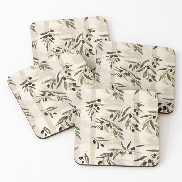 Item preview, Mediterranean Olive Branch Pattern, with Aesthetic Beige and Neutral Stripes, Black Olive Fruits, Militar Deep Green Leaves - Summer Tuscan Country Chic Style, Italian Countryside Estate Home Decor designed and sold by eluxyumdecor.