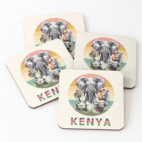 Item preview, Kenya Big 5 Watercolor on Retro Sunset for Kenya Fans designed and sold by Scotch Macaskill.