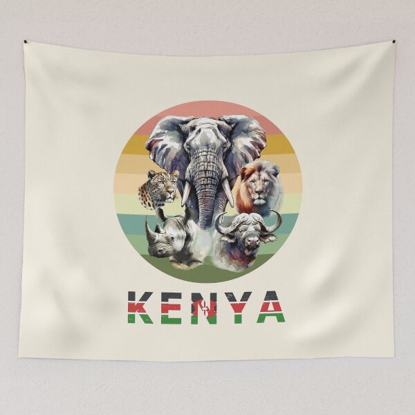 Item preview, Kenya Big 5 Watercolor on Retro Sunset for Kenya Fans designed and sold by Scotch Macaskill.