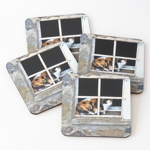 Item preview, Calico Cat Sitting behind Window of Old Building designed and sold by KaSaPo.