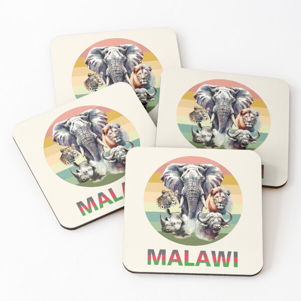 Item preview, Malawi Big 5 Watercolor on Retro Sunset for Malawi Fans designed and sold by Scotch Macaskill.