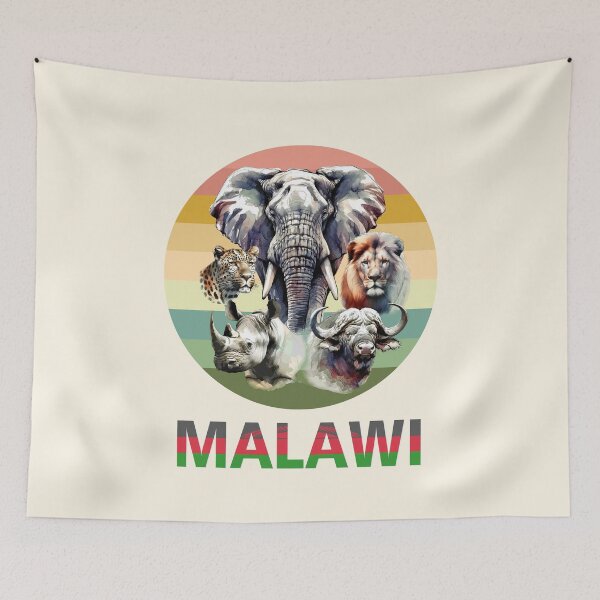 Item preview, Malawi Big 5 Watercolor on Retro Sunset for Malawi Fans designed and sold by Scotch Macaskill.