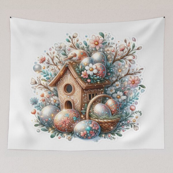 Item preview, Birdhouse with colorful egg basket Easter cute sticker designed and sold by Expressions-Sel.
