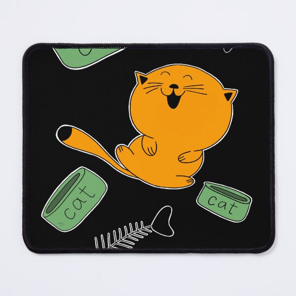 Item preview, orange well-fed cat gets high in front of a plate of food designed and sold by Vinson.