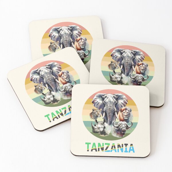 Item preview, Tanzania Big 5 Watercolor on Retro Sunset for Tanzania Fans designed and sold by Scotch Macaskill.