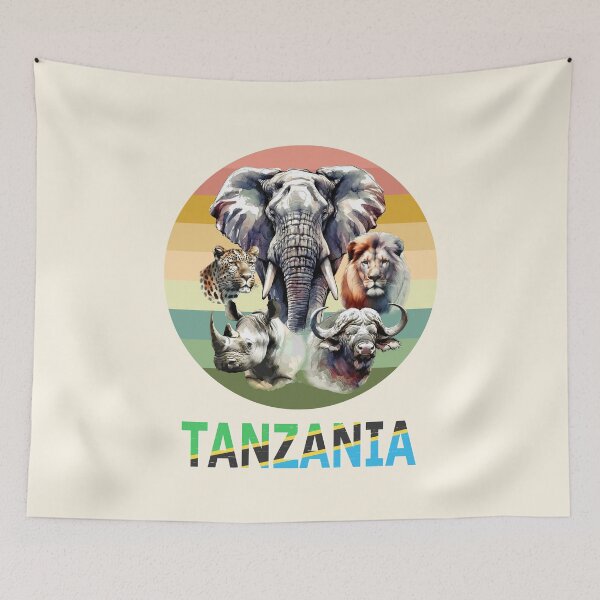 Item preview, Tanzania Big 5 Watercolor on Retro Sunset for Tanzania Fans designed and sold by Scotch Macaskill.