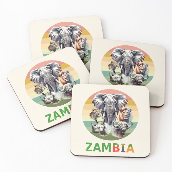 Item preview, Zambia Big 5 Watercolor on Retro Sunset for Zambia Fans designed and sold by Scotch Macaskill.