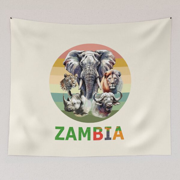 Item preview, Zambia Big 5 Watercolor on Retro Sunset for Zambia Fans designed and sold by Scotch Macaskill.