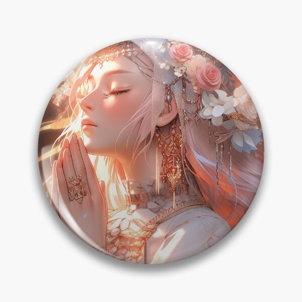 Item preview, Ornate Ethereal Floral Meditative Prayer Anime Girl designed and sold by bubblegoth.