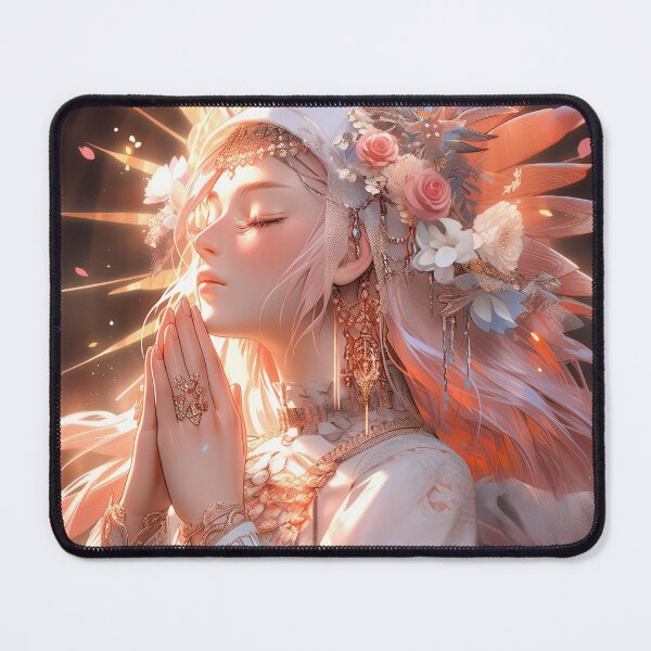 Item preview, Ornate Ethereal Floral Meditative Prayer Anime Girl designed and sold by bubblegoth.