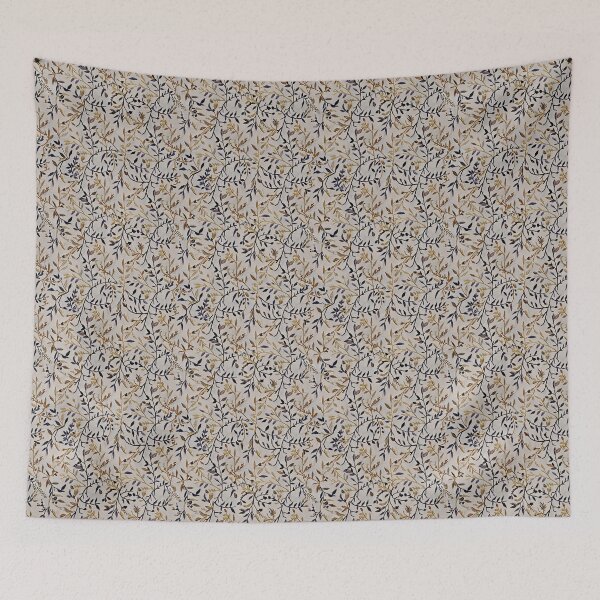Item preview, Mediterranean Embroided Vines 3D Pattern, with Aesthetic Olive Black Leaves and Gold Branches on Neutral Cotton - Summer Tuscan Country Chic Style, Italian Countryside Estate Home Decor designed and sold by eluxyumdecor.