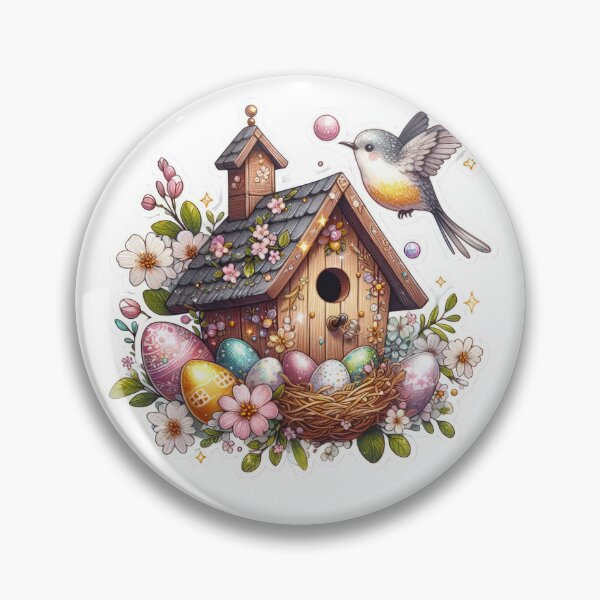 Item preview, birdhouse made of wood and colored eggs Easter cute sticker designed and sold by Expressions-Sel.