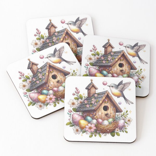 Item preview, birdhouse made of wood and colored eggs Easter cute sticker designed and sold by Expressions-Sel.