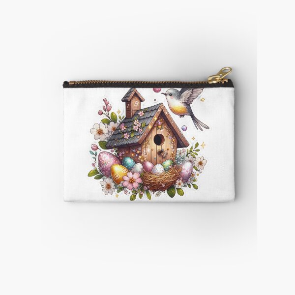Item preview, birdhouse made of wood and colored eggs Easter cute sticker designed and sold by Expressions-Sel.