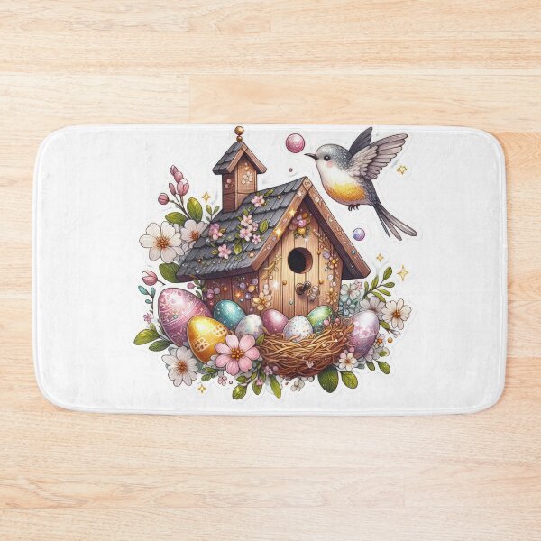 Item preview, birdhouse made of wood and colored eggs Easter cute sticker designed and sold by Expressions-Sel.