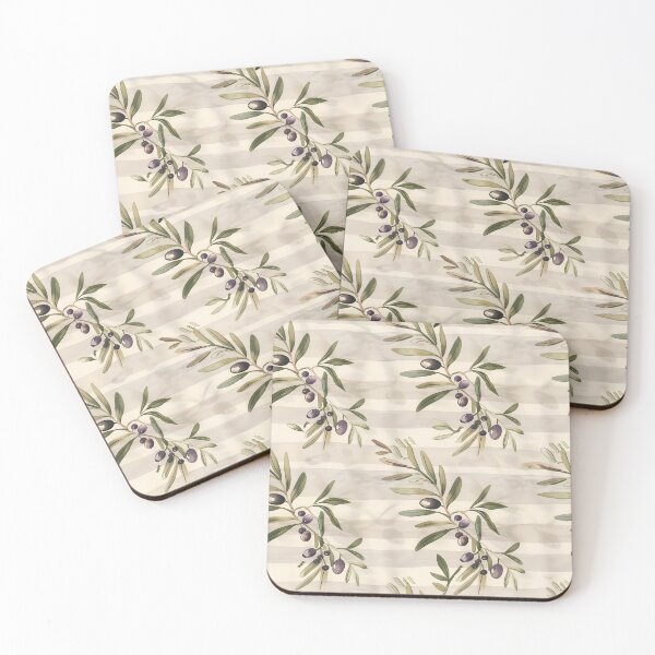 Item preview, Mediterranean Olive Branch Pattern, with Aesthetic Beige and Neutral Stripes, Black Olive Fruits, Militar Deep Green Leaves - Summer Tuscan Country Chic Style, Italian Countryside Estate Home Decor designed and sold by eluxyumdecor.