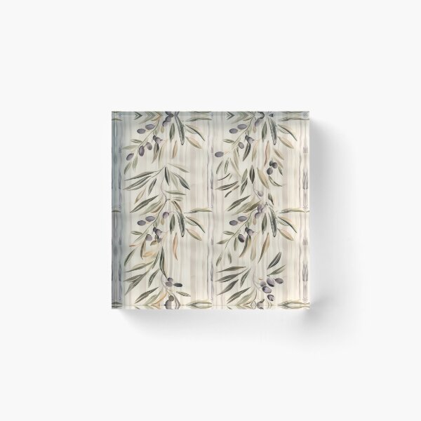 Item preview, Mediterranean Olive Branch Pattern, with Aesthetic Beige and Neutral Stripes, Black Olive Fruits, Militar Deep Green Leaves - Summer Tuscan Country Chic Style, Italian Countryside Estate Home Decor designed and sold by eluxyumdecor.