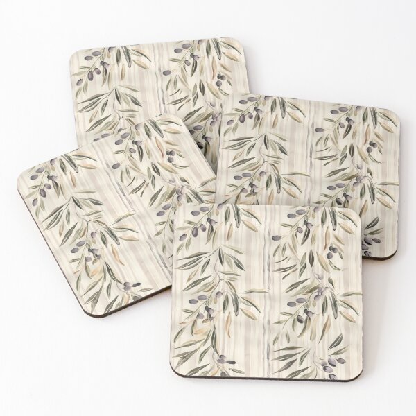 Item preview, Mediterranean Olive Branch Pattern, with Aesthetic Beige and Neutral Stripes, Black Olive Fruits, Militar Deep Green Leaves - Summer Tuscan Country Chic Style, Italian Countryside Estate Home Decor designed and sold by eluxyumdecor.