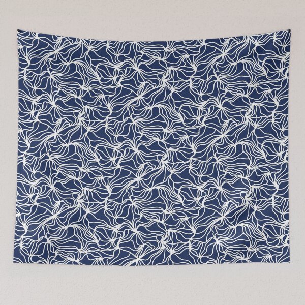 Item preview, Dark Blue and White Organic Lines - Abstract Botanical Hand Drawn Flowing Frilled Lines designed and sold by GenAumonier.