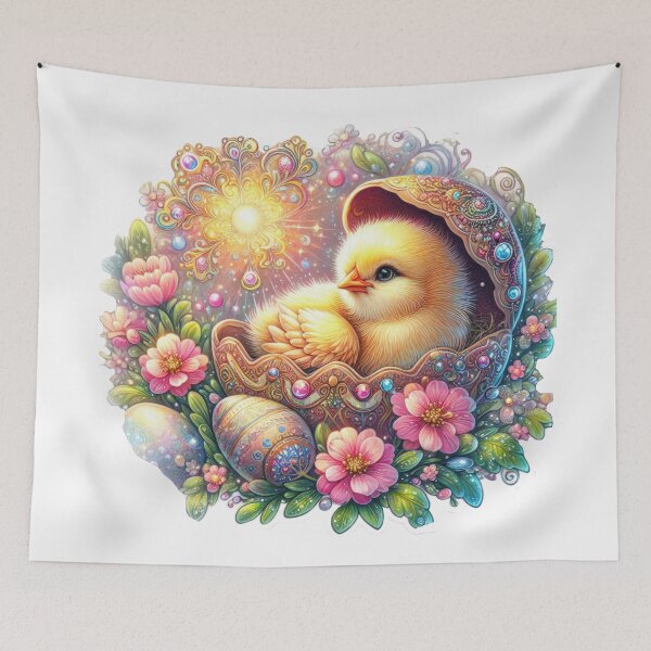 Item preview, yellow chicken with a golden shell and flowers Easter cute sticker designed and sold by Expressions-Sel.