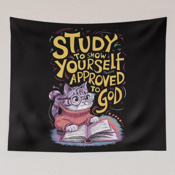 Item preview, Study to Show Yourself Approved to God, Cat Studying Art designed and sold by Faithloveshop.
