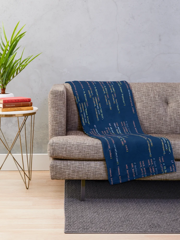 Aperçu 2 sur 6. Plaid avec l'œuvre Code du programme Python bleu créée et vendue par CodingSocks.