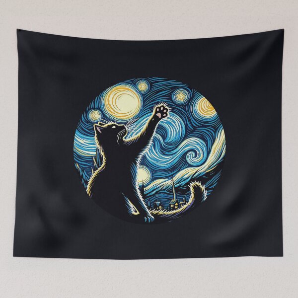 Item preview, Cat in Starry Night Style Van Gogh painting Cat Lover designed and sold by Collagedream.